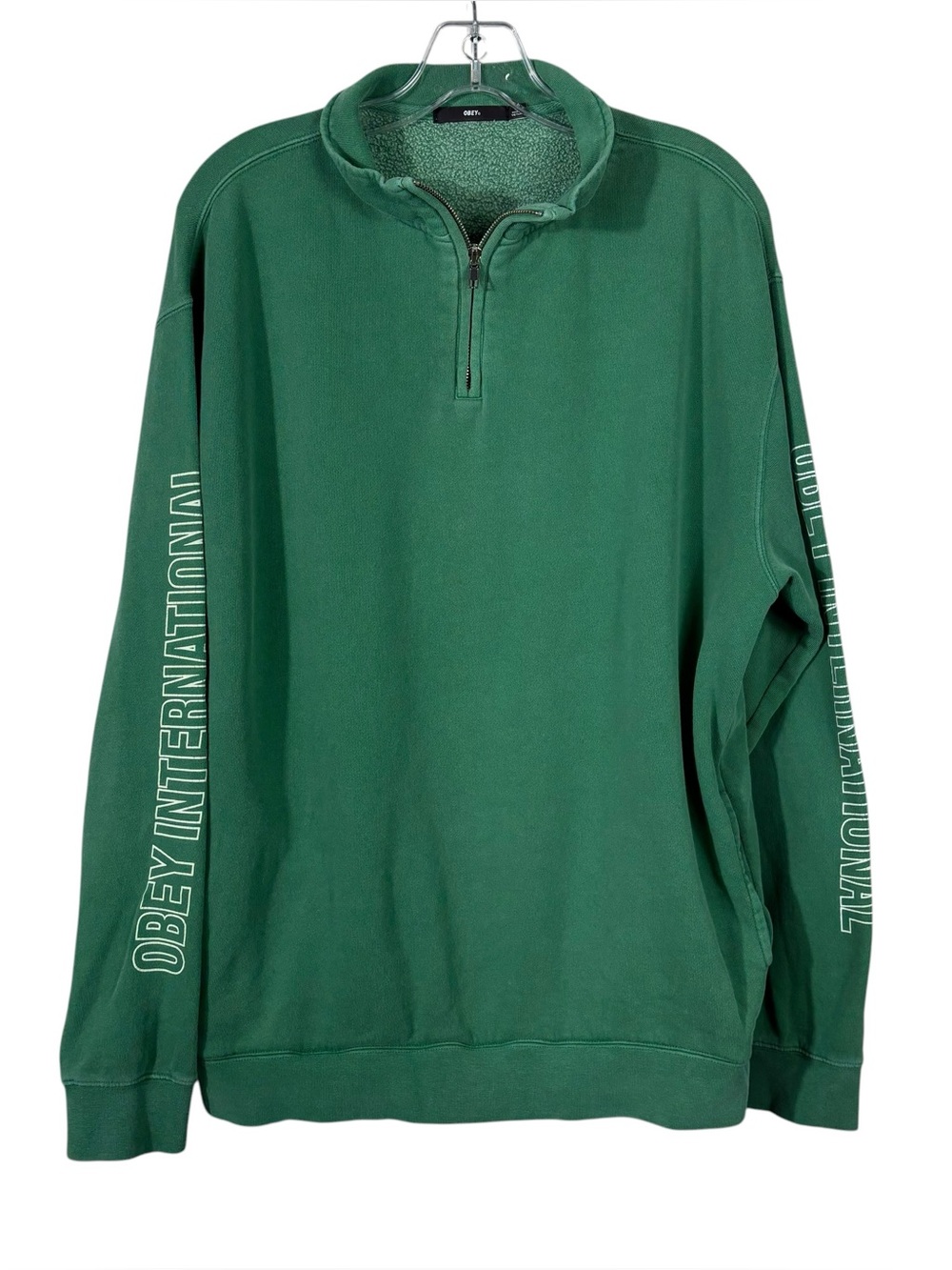 Obey International Green Quarter Zip Fleece Sleeve Hit Pullover Sweatshirt Skate